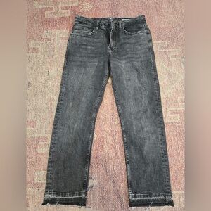 Zara barrel jeans in black stone wash raw hem size 4